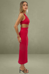 Red One-Shoulder Textured Bodycon Dress