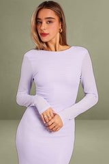 Long Sleeve Purple Textured Dress