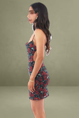 Black Floral Bodycon Dress Mini Mesh