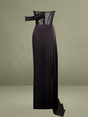 Black Satin High Slit Corset Gown