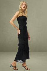 Black Bodycon Dress Boob Tube Ruffle Midi Lace