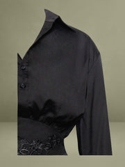 Jamila Black Shirt Mini Dress with Embroidered Waist Detail