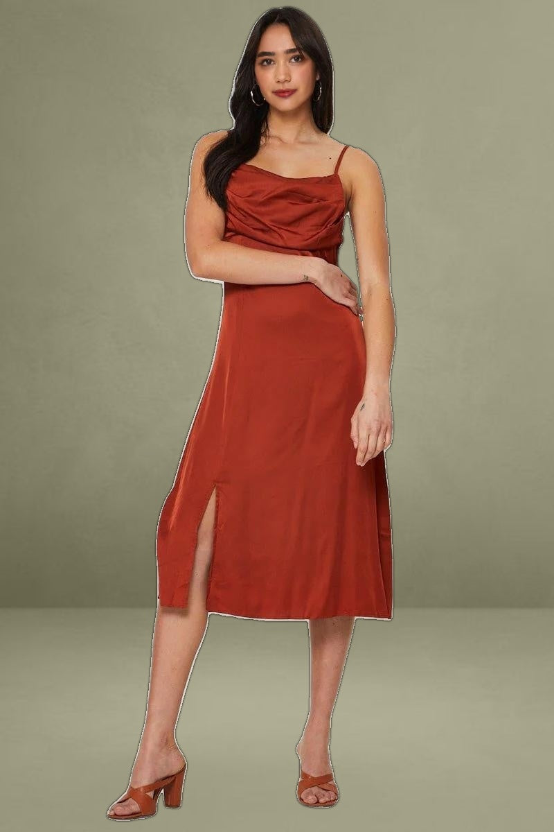 Brown Slip Dress Midi