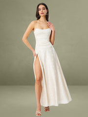 Raegan Pearl White Jacquard Ruched Maxi Dress