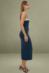 Blue Bodycon Dress Maxi Ribbon Trim
