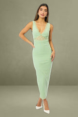 Green Sleeveless Mesh Bodycon Dress