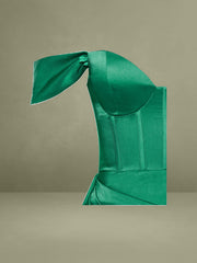 Zayda Green High Slit Corset Satin Gown