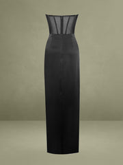 Talia Black Satin Lace Corset Maxi Dress