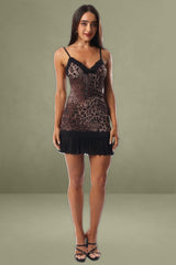 Brown Animal Print Bodycon Dress Mesh Mini