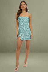Blue Bodycon Dress Sequin Strapless