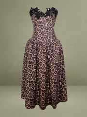 Uchenna Cheetah Print Stretchy Strapless Midi Dress with lace trim