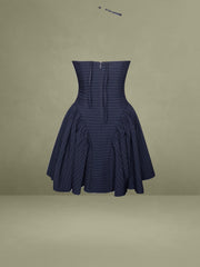 Melody Navy Blue Pinstripe Halter Drop Waist Mini Dress