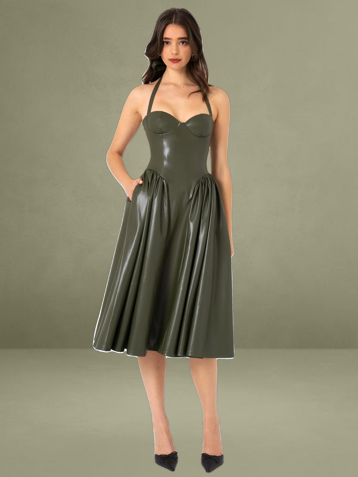 Eliana Olive Vegan Leather Dress