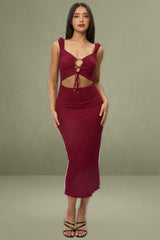 Red Bodycon Dress Textured Midi