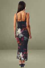 Black Floral Bodycon Dress Singlet Cowl Neck Maxi