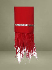 Quilla Red Feather Crystal Sleeve Backless Blazer Dress