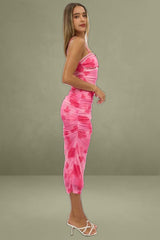 Pink Floral Bodycon Dress Singlet Mesh Midi