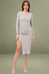 Grey Midi Dress Long Sleeve Bodycon