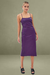 Purple Faux Leather Dress Sleeveless Scoop Neck Midi