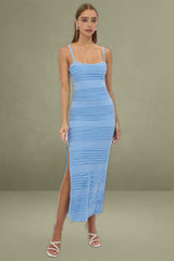 Blue Bodycon Dress Sleeveless Midi