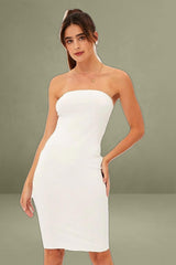 White Ribbed Bodycon Dress Strapless
