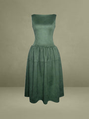 Laila Green Suede Boat Neck Backless Midi Dress