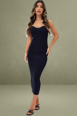 Blue Sweetheart Neckline Bandeau Knit Bodycon Dress