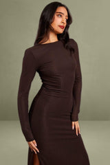 Long Sleeve Brown Textured Dress
