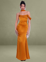 Ivona Gold Halter Neck Double Duchess Satin Gown