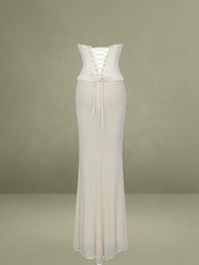 Adelina Butter Yellow Peplum Mermaid Gown with Lace-up Back