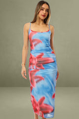 Blue Floral Bodycon Dress Singlet Mesh