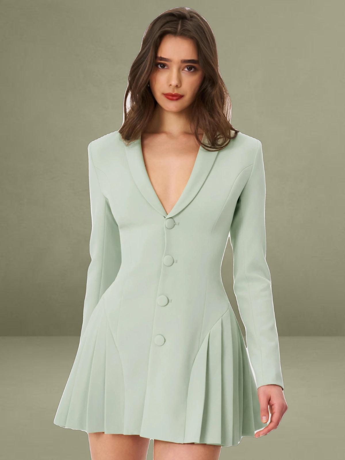 Delia Pistachio Green Blazer Dress with Pleated Detail