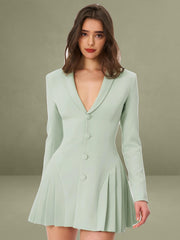 Delia Pistachio Green Blazer Dress with Pleated Detail