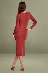 Brown Button Front Slinky Midi Dress