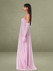 Wallie Pink Rhinestone Embellished Mesh Backless Gown