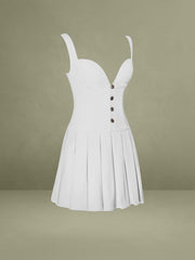 Tala White Sleeveless Pleated Preppy Mini Dress