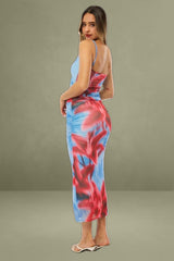 Blue Floral Bodycon Dress Singlet Mesh