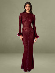 Patricia Burgundy Leopard Burnout Velvet Mesh Backless Maxi Dress