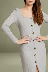Grey Rib Button Front Dress