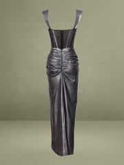 Silver Metallic Corset Maxi Dress
