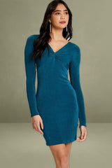 Blue Slinky Jersey Twist Front Dress