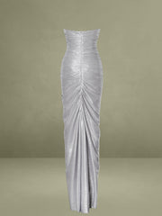 Sable Ruched Silver Glitter Mermaid Gown