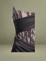 Callie Black Lace Satin Corset High Slit Gown