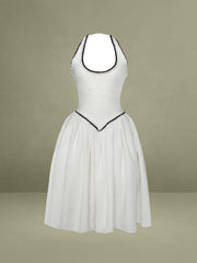 Natalie U Neck Halter Drop Waist Tweed Midi Dress