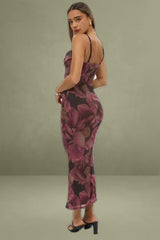 Pink Floral Maxi Cowl Neck Bodycon Singlet Dress