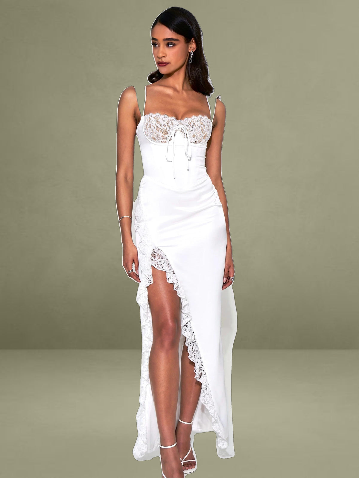 Freddie White Lace Satin Maxi Corset Dress