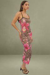 Multi Animal Print Maxi Mesh Bodycon Dress