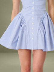 Baby Blue Railroad Stripe Halter Drop Waist Mini Dress