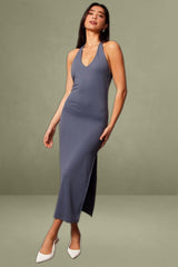 Blue Bodycon Dress Halter Neck