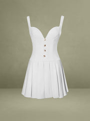 Tala White Sleeveless Pleated Preppy Mini Dress